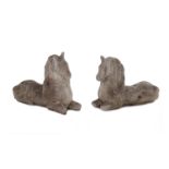 Pair English cast-stone recumbent horse garden figures (2pcs)