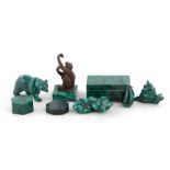 Malachite boxes and figures (8pcs)