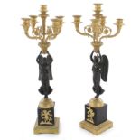 Pair French Empire ormolu and bronze figural candelabra (2pcs)