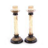 Pair carved Derbyshire Spar and onyx candlesticks (2pcs)