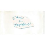 Douglas Fairbanks irregularly shaped autograph to Mike fixed to 6 x 4 white card. Good Condition.