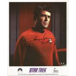 Star Trek Three 10 x 8 colour photos signed by James Doohan, Walter Koenig, George Takei. Good