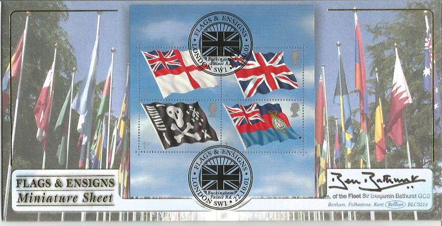 Adml of the Fleet Sir Benjamin Bathurst GCB signed GB 2001 Stamp Benham FDC Royal Navy Flags &