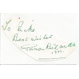 Gordon Richards irregularly shaped autograph to Mike fixed to 6 x 4 white card. Good Condition.