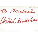 Astrid Kirchherr Beatles photographer signed 6 x 4 white card to Mike or Michael. Good Condition.