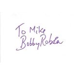 Bobby Robson football autograph to Mike signed to 6 x 4 white card. Good Condition. All signed items