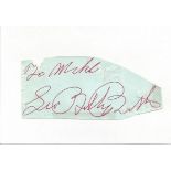 Sir Billy Butlin irregularly shaped autograph to Mike fixed to 6 x 4 white card, scruffy. All signed