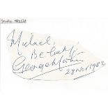 George Martin Beatles irregularly shaped autograph to Mike fixed to 6 x 4 white card. Good