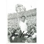Hans Schafer B/W 6" X 4" Card, Depicting Hans Schafer Holding Aloft The German Championship Trophy