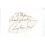 Carol Bayer Sayer irregularly shaped autograph to Mike fixed to 6 x 4 white card. Good Condition.