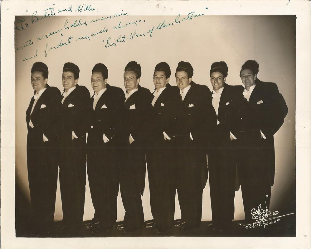 Eight men of Manhattan signed 10x8 sepia photo. Dedicated. Good Condition. All signed items come