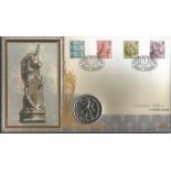 Christopher Hibbert signed St George and the Dragon coin FDC PNC. Sierra Leone coin inset. 23/4/01