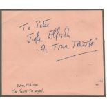 John Ellison signed album page. Dedicated. Good Condition. All signed items come with our