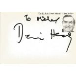 Denis Healy MP signed 6 x 4 white card to Mike or Michael. Good Condition. All signed items come