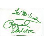Raquel Welsh irregularly shaped autograph to Mike fixed to 6 x 4 white card. Good Condition. All