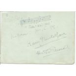 Harry Plunket Greene and Harold Samuel signed autograph album page with music score. Good Condition.