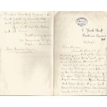 Fransico Berger signed 2 page letter 1896 on Philharmonic Society letterhead. Good Condition. All