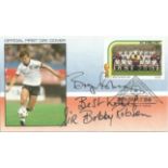 Bobby and Bryan Robson signed 1986 St Vincent World Cup football FDC. Comes with Autografica COA.