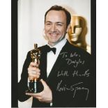 Kevin Spacey signed 10 x 8 Oscar colour photo dedicated to Mr Douglas. Good Condition. All signed