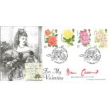 Dame Barbara Cartland signed 1995 A G Bradbury Valentines FDC, with Roses stamps and Robert Burns