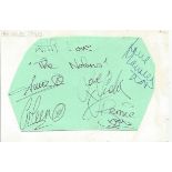 The Nolan Sisters irregularly shaped autograph fixed to 6 x 4 white card. Good Condition. All signed