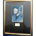 Mussolini signature framed and mounted with colour wartime uniform photo to 22 x 17 inches