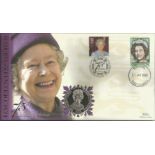 HM Queen Elizabeth II 75th birthday coin FDC PNC. Tristan da Cunha coin inset. Double postmarked