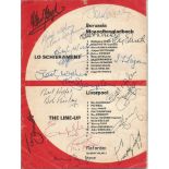 Liverpool Legends signed 1977 Euro Cup Final Programme. Signed to back page by Bob Paisley, John