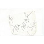 Cher irregularly shaped autograph to Mike fixed to 6 x 4 white card. Good Condition. All signed