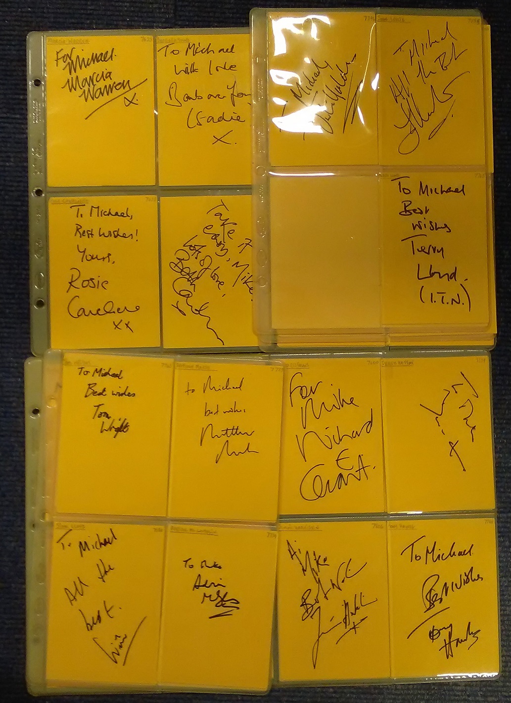 TV/Film signed 6x4 yellow index card collection. 90 cards. Dedicated to Mike or Michael. Some of - Image 2 of 2