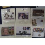 Royalty stamp and coin cover collection. 7 covers. Includes £5 coin. Retail cost over £100. Good