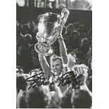 Franz Roth B/W 6" X 4" Card, Depicting Franz Roth Holding Aloft The European Cup After His Goal