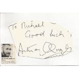 Anthony Quayle irregularly shaped autograph to Mike fixed to 6 x 4 white card. Good Condition. All