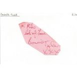 Bonnie Tyler irregularly shaped autograph to Mike fixed to 6 x 4 white card. Good Condition. All