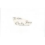 Sir Stanley Rous irregularly shaped autograph to Mike fixed to 6 x 4 white card. Good Condition. All