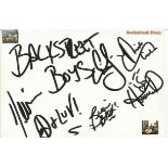 Back Street Boys band signed 6 x 4 white card to Mike or Michael. Good Condition. All signed items