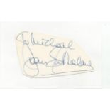 Joan Sutherland irregularly shaped autograph to Mike fixed to 6 x 4 white card. Good Condition.