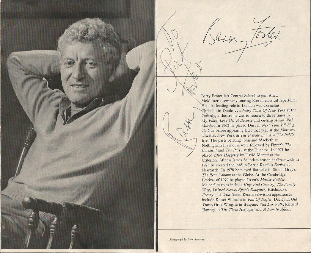 Theatre programme collection of 3 programmes. Includes signatures of Beryl Reid, Barry Foster, Peter - Image 2 of 4