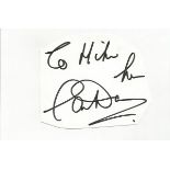 Lonnie Donegan irregularly shaped autograph to Mike fixed to 6 x 4 white card. Good Condition. All