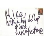 Mrs Merton signed 6 x 4 white card to Mike or Michael. Good Condition. All signed items come with