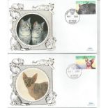 Cats Benham silk FDC collection. 56 covers in green suede album. Good Condition. All signed items