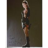 Angelina Jolie as Lara Croft Tomb Raider signed 10x8 colour photo to Harry. Good Condition. All