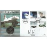 Kate Humble signed Airliners Benham official 2002 coin FDC PNC. C02/100 Concorde illustration Isle