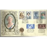1928 Gold Sovereign 1998 Queen Mother Benham official coin FDC PNC. Full set GB stamp sheet and