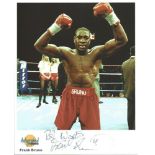 Frank Bruno signed 10 x 8 colour boxing photo. Autographed editions photo, with biographical details