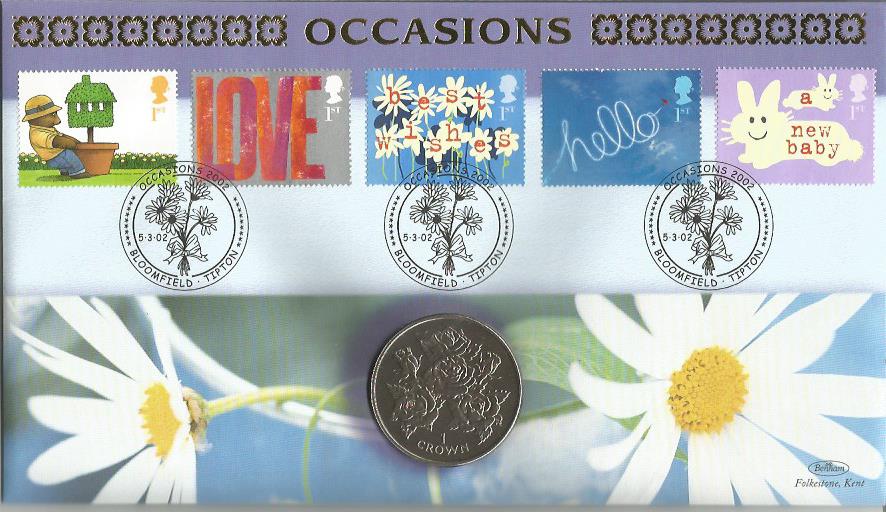 Occasions 2002 Benham official coin FDC PNC. C02/97 full set of stamps with 1 Crown Gibraltar coin