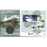 Lord King signed Airliners Benham official 2002 coin FDC PNC. C02/100 Concorde illustration Isle