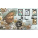 Simon Bowes Lyon signed Queen Mother Benham 2002 Official coin FDC PNC. C0/101 full set stamps