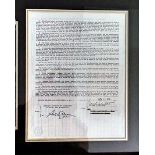 Frank Sinatra A printed contract 20cm x 26cm dated 1975 and additional rider signed by Frank