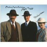 Poirot Philip Jackson, Hugh Fraser and Pauline Moran signed 10x8 colour photo. Good Condition. All